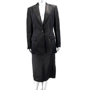 Oscar De La Renta Black Silk Formal Blazer Skirt Suit Set
